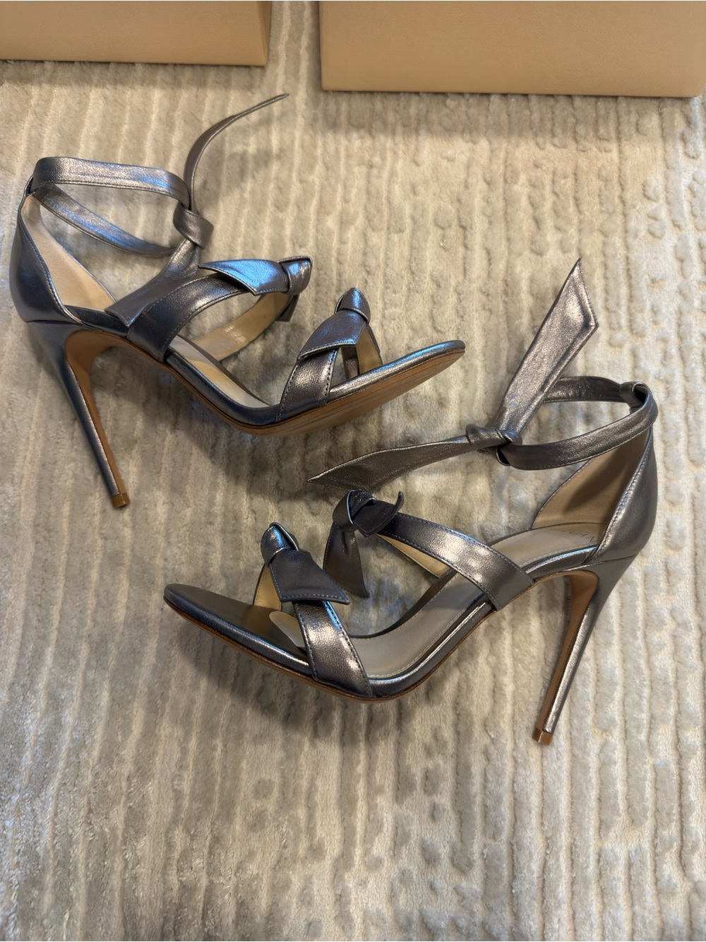 Alexandre Birman Metallic Silver Wrap-Strap Stiletto Sandals